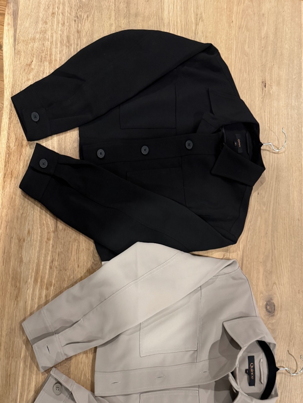 TWO Quince Stretch Crepe Cropped Jackets - Size M / Taupe and Black
